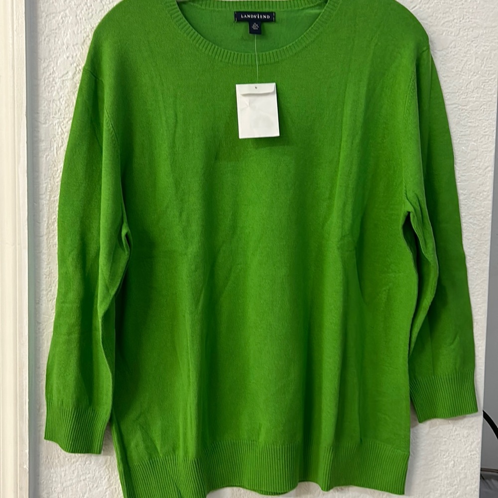 LANDS END brand new Women's XL Size Green Crewneck Pullover Knit Sweater